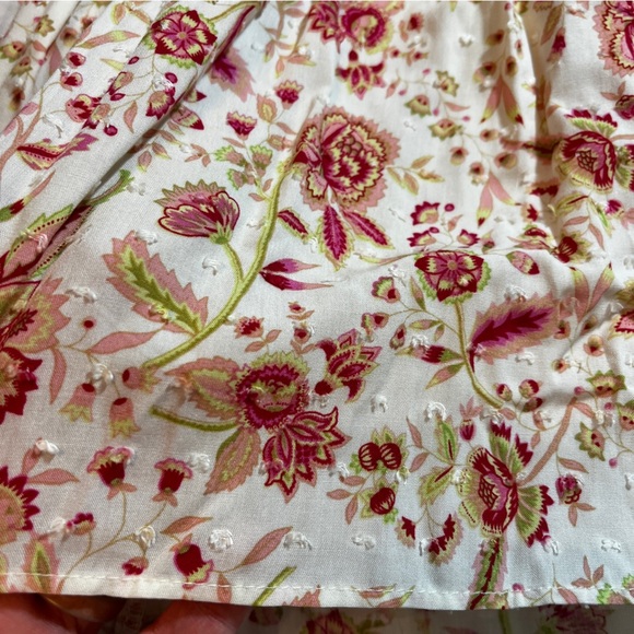 Rose & Olive Smocked Floral Sleeveless Blouse Pink & Yellow Peplum Medium Fairy - Picture 3 of 7